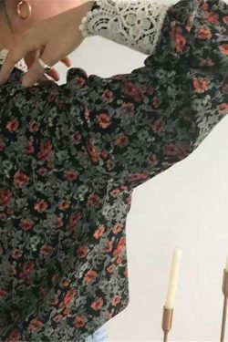 Floral Print Long Sleeve Blouse - Y2K Summer, 90s Fashion, Grunge, Retro, Pastel Goth Outfits