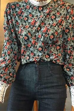 Floral Print Long Sleeve Blouse - Y2K Summer, 90s Fashion, Grunge, Retro, Pastel Goth Outfits
