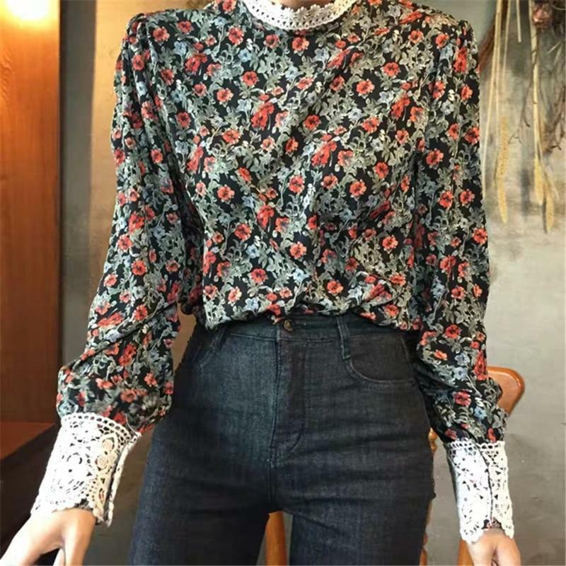 Floral Print Long Sleeve Blouse - Y2K Summer, 90s Fashion, Grunge, Retro, Pastel Goth Outfits