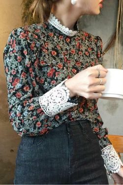 Floral Print Long Sleeve Blouse - Y2K Summer, 90s Fashion, Grunge, Retro, Pastel Goth Outfits