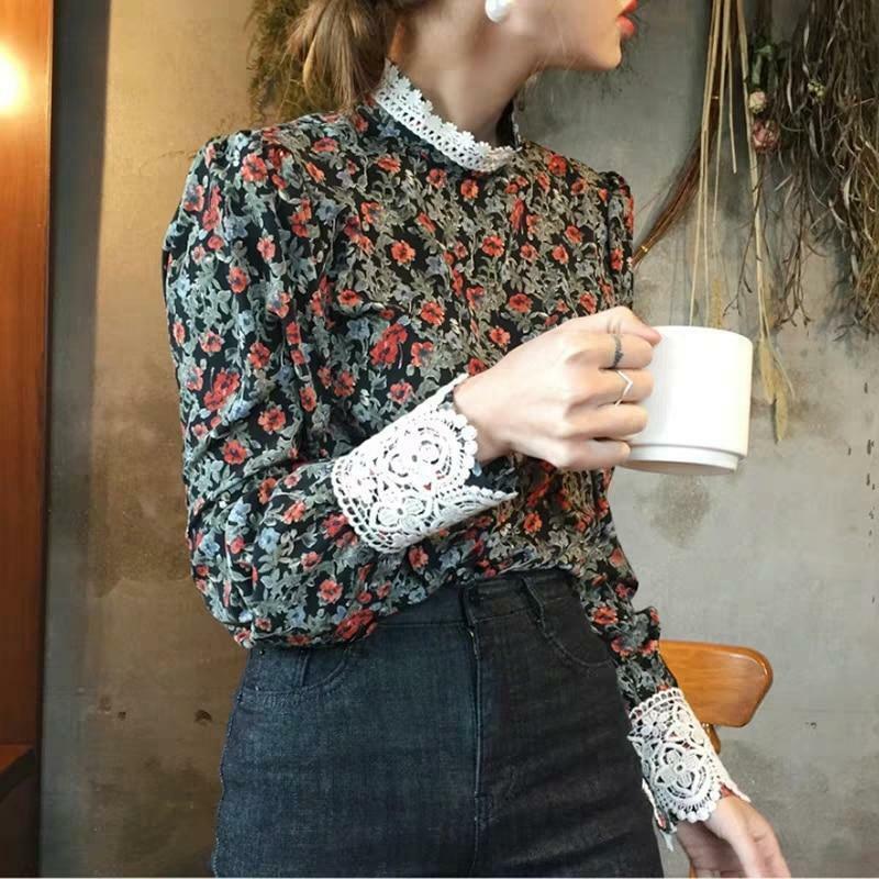 Floral Print Long Sleeve Blouse - Y2K Summer, 90s Fashion, Grunge, Retro, Pastel Goth Outfits