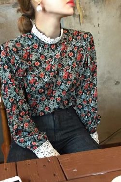 Floral Print Long Sleeve Blouse - Y2K Summer, 90s Fashion, Grunge, Retro, Pastel Goth Outfits