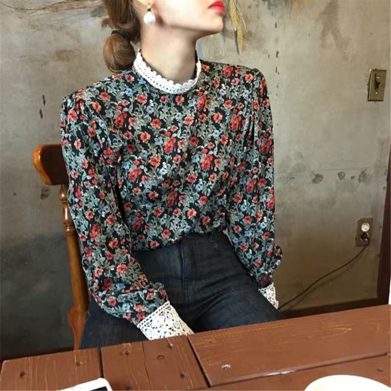 Floral Print Long Sleeve Blouse - Y2K Summer, 90s Fashion, Grunge, Retro, Pastel Goth Outfits