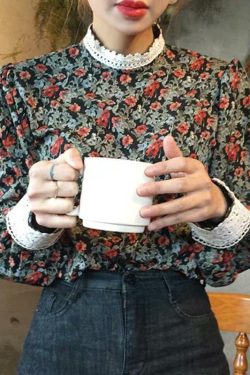 Floral Print Long Sleeve Blouse - Y2K Summer, 90s Fashion, Grunge, Retro, Pastel Goth Outfits
