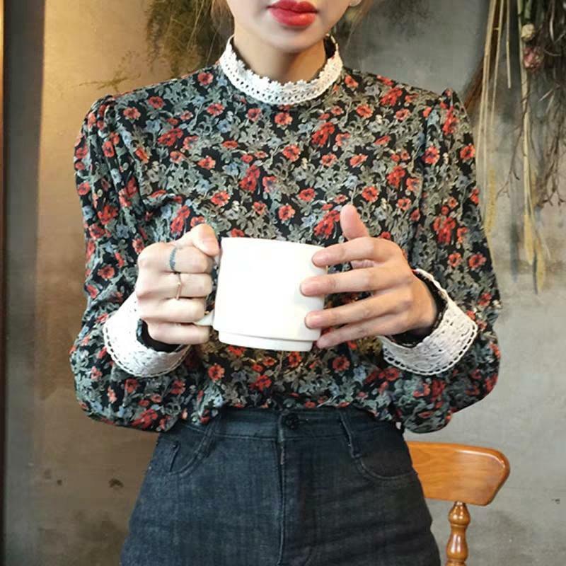 Floral Print Long Sleeve Blouse - Y2K Summer, 90s Fashion, Grunge, Retro, Pastel Goth Outfits