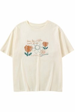 Florish Me Vintage Loose Print T-Shirt - Y2K Summer, 90s Grunge, Retro, Pastel Goth Outfits