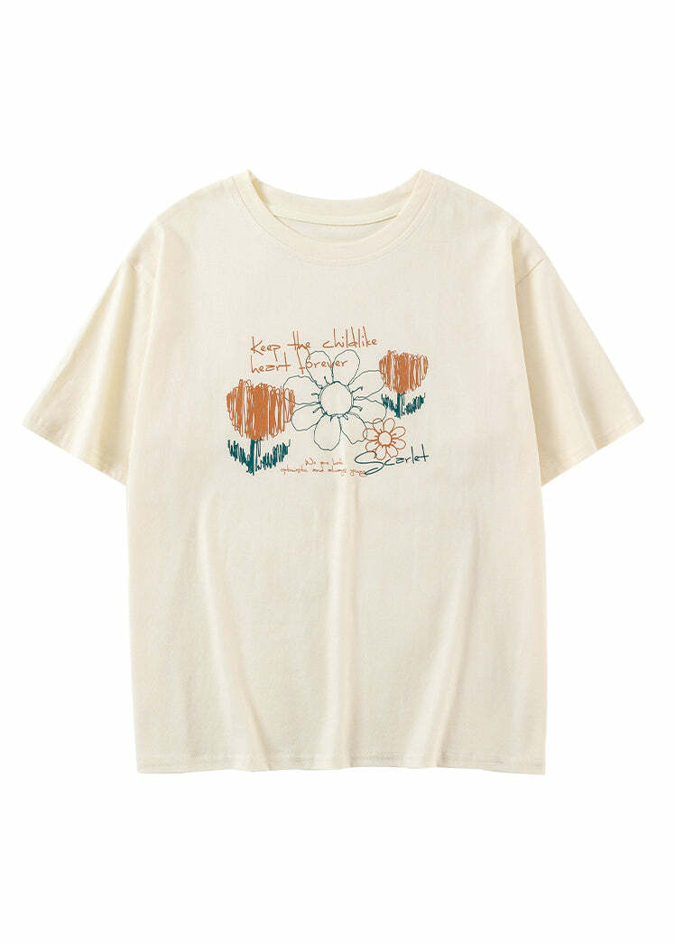 Florish Me Vintage Loose Print T-Shirt - Y2K Summer, 90s Grunge, Retro, Pastel Goth Outfits