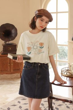 Florish Me Vintage Loose Print T-Shirt - Y2K Summer, 90s Grunge, Retro, Pastel Goth Outfits
