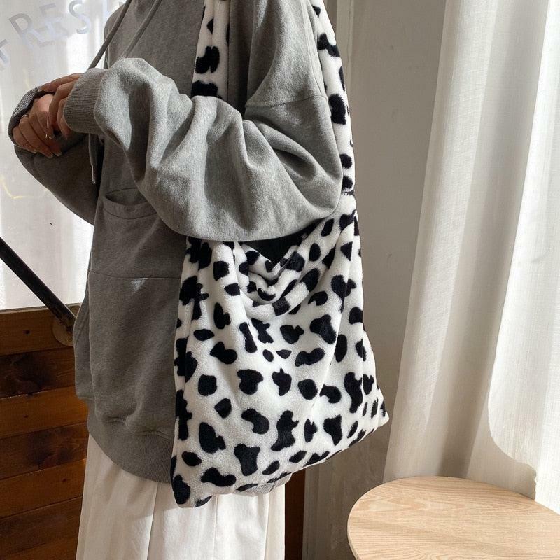Fluffy Cow Shoulder Bag - Y2K Summer Grunge 90s Retro Style, Perfect for Y2K Outfits & Party Looks