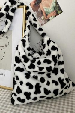 Fluffy Cow Shoulder Bag - Y2K Summer Grunge 90s Retro Style, Perfect for Y2K Outfits & Party Looks