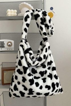 Fluffy Cow Shoulder Bag - Y2K Summer Grunge 90s Retro Style, Perfect for Y2K Outfits & Party Looks