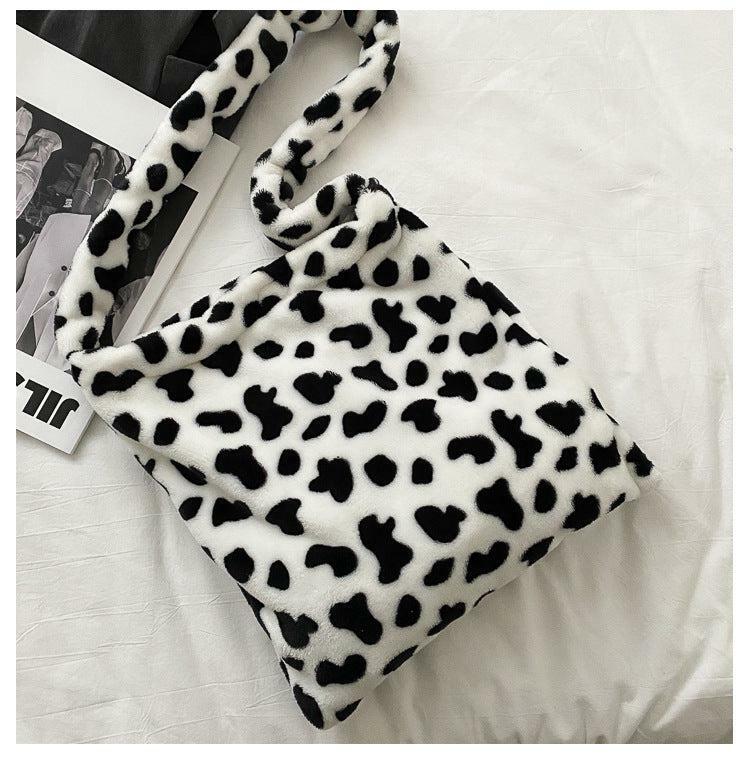 Fluffy Cow Shoulder Bag - Y2K Summer Grunge 90s Retro Style, Perfect for Y2K Outfits & Party Looks