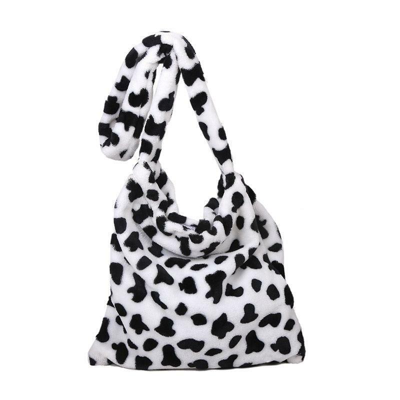 Fluffy Cow Shoulder Bag - Y2K Summer Grunge 90s Retro Style, Perfect for Y2K Outfits & Party Looks