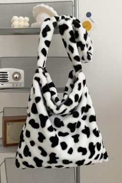 Fluffy Cow Shoulder Bag - Y2K Summer Grunge 90s Retro Style, Perfect for Y2K Outfits & Party Looks