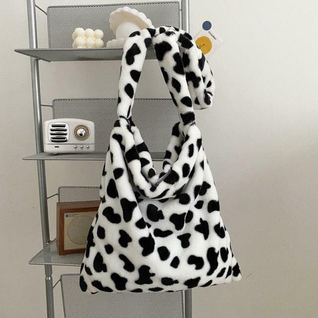 Fluffy Cow Shoulder Bag - Y2K Summer Grunge 90s Retro Style, Perfect for Y2K Outfits & Party Looks