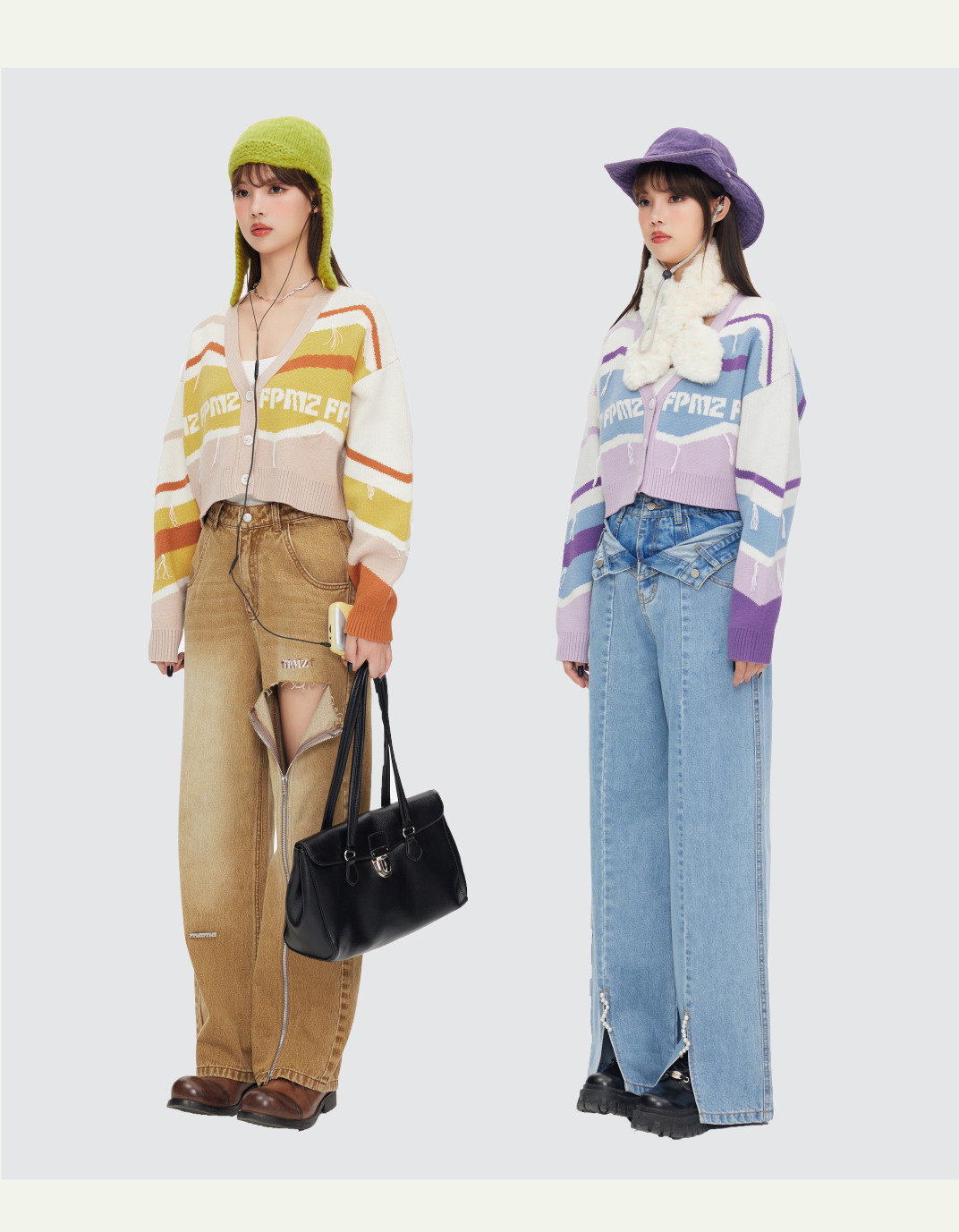 FPMZ Retro-Colored Contrast Striped Cardigan - Y2K Summer, 90s Fashion, Grunge, Pastel Goth