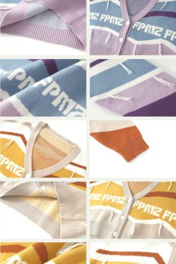 FPMZ Retro-Colored Contrast Striped Cardigan - Y2K Summer, 90s Grunge, Pastel Goth, Y2K