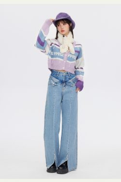 FPMZ Retro-Colored Contrast Striped Cardigan - Y2K Summer, 90s Grunge, Pastel Goth, Y2K