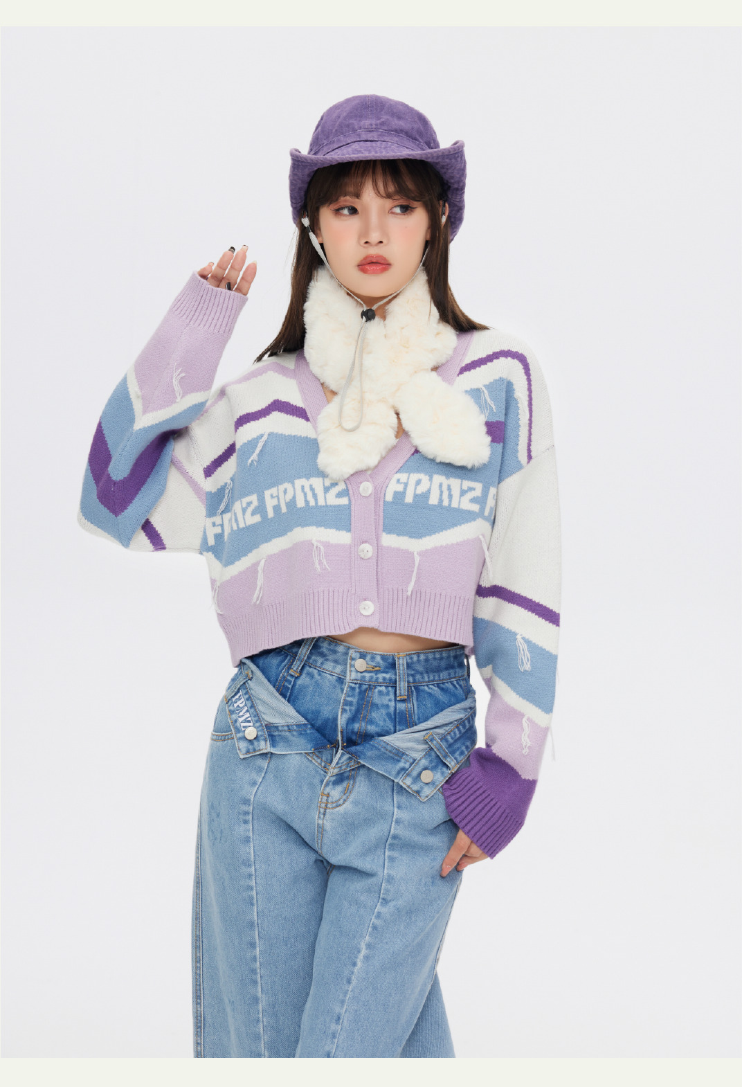 FPMZ Retro-Colored Contrast Striped Cardigan - Y2K Summer, 90s Grunge, Pastel Goth, Y2K