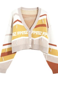 FPMZ Retro-Colored Contrast Striped Cardigan - Y2K Summer, 90s Grunge, Pastel Goth, Y2K