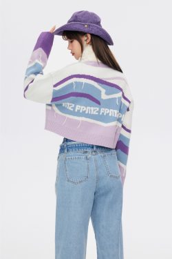 FPMZ Retro-Colored Contrast Striped Cardigan - Y2K Summer, 90s Grunge, Pastel Goth, Y2K