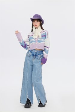 FPMZ Retro-Colored Contrast Striped Cardigan - Y2K Summer, 90s Grunge, Pastel Goth, Y2K