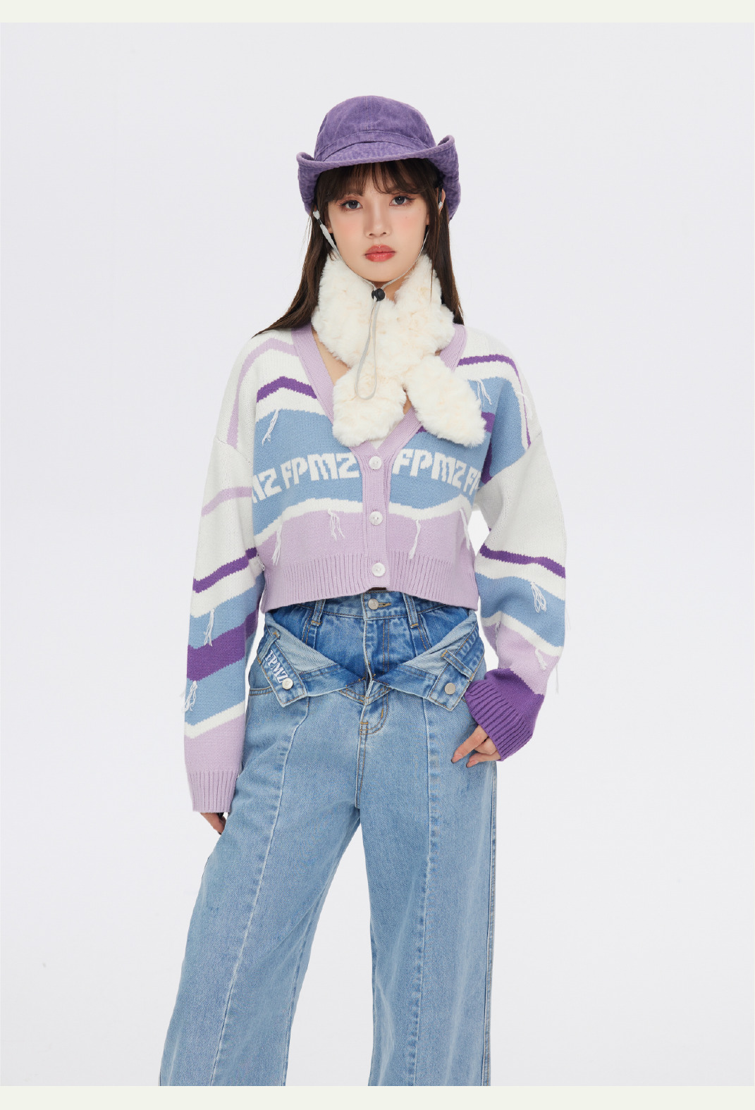 FPMZ Retro-Colored Contrast Striped Cardigan - Y2K Summer, 90s Grunge, Pastel Goth, Y2K