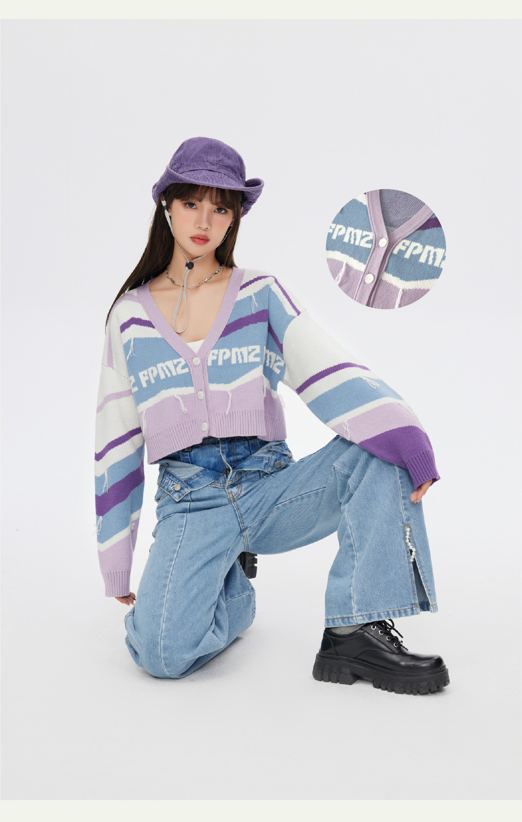 FPMZ Retro-Colored Contrast Striped Cardigan - Y2K Summer, 90s Grunge, Pastel Goth, Y2K