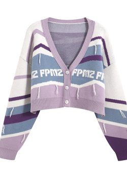 FPMZ Retro-Colored Contrast Striped Cardigan - Y2K Summer, 90s Grunge, Pastel Goth, Y2K