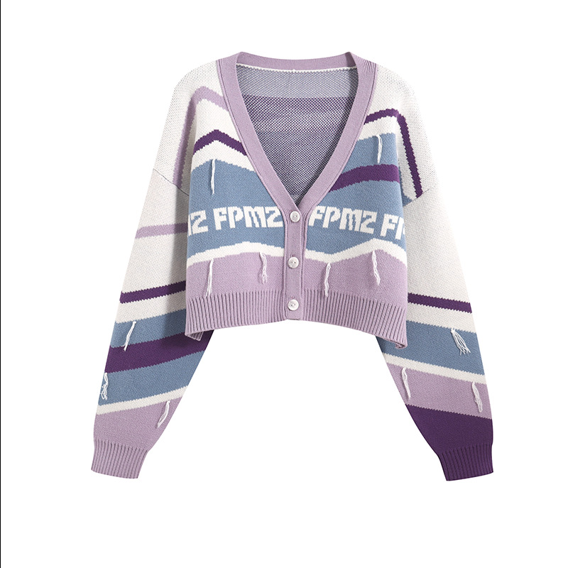 FPMZ Retro-Colored Contrast Striped Cardigan - Y2K Summer, 90s Grunge, Pastel Goth, Y2K
