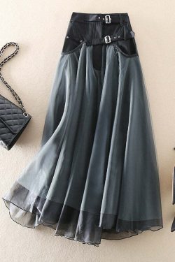French Grey Patchwork Tulle Skirt - Y2K Summer, 90s Grunge, Retro Style, Pastel Goth Outfit