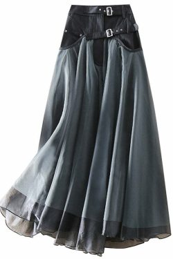 French Grey Patchwork Tulle Skirt - Y2K Summer, 90s Grunge, Retro Style, Pastel Goth Outfit