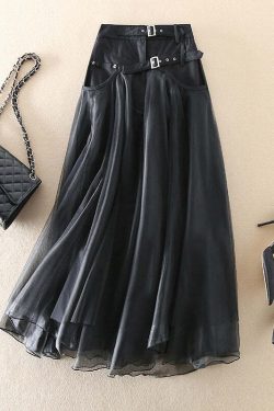 French Grey Patchwork Tulle Skirt - Y2K Summer, 90s Grunge, Retro Style, Pastel Goth Outfit