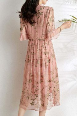 French Pink Embroidered Patchwork Wrinkled Tulle Dress - Y2K Summer Grunge 90s Fashion Outfit