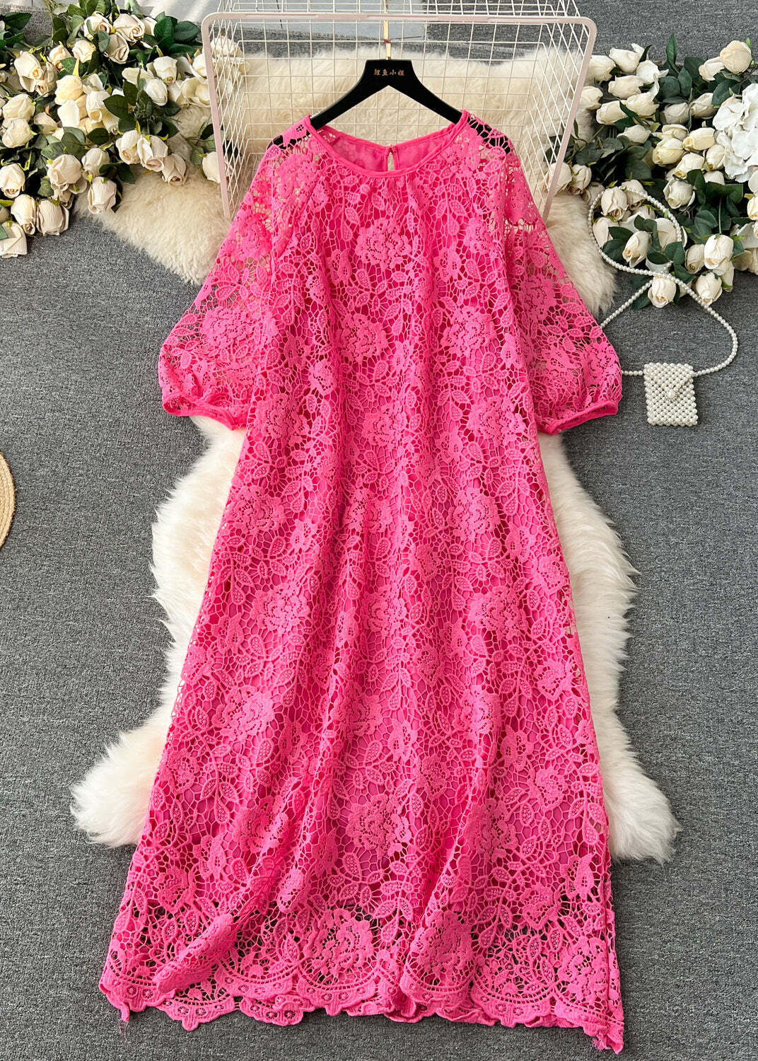 French Yellow O Neck Hollow Out Lace Dress - Y2K Summer, 90s Fashion, Grunge, Retro Style