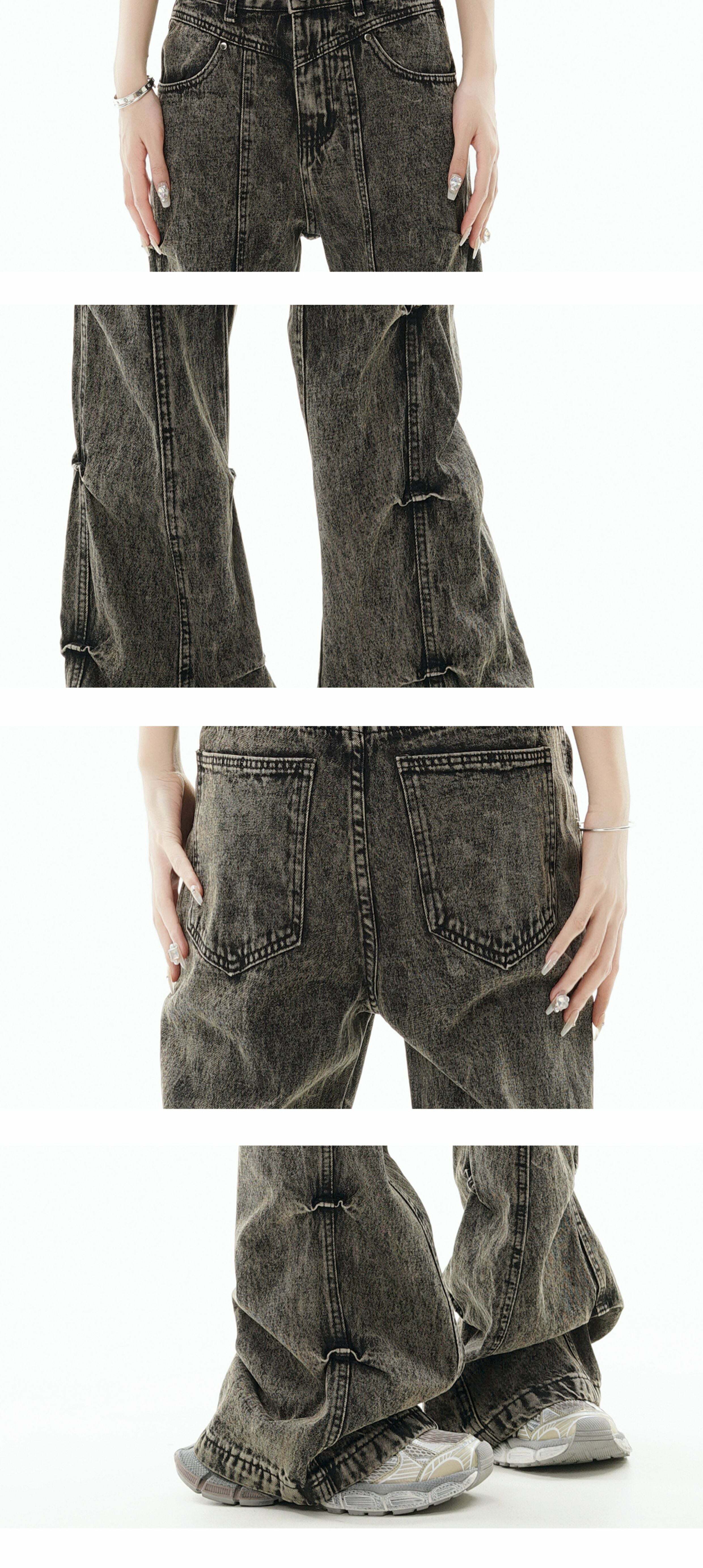 GCINIM Acid Wash Paneled Jeans - Y2K Grunge, 90s Fashion, Retro Style, Summer Y2K Outfits