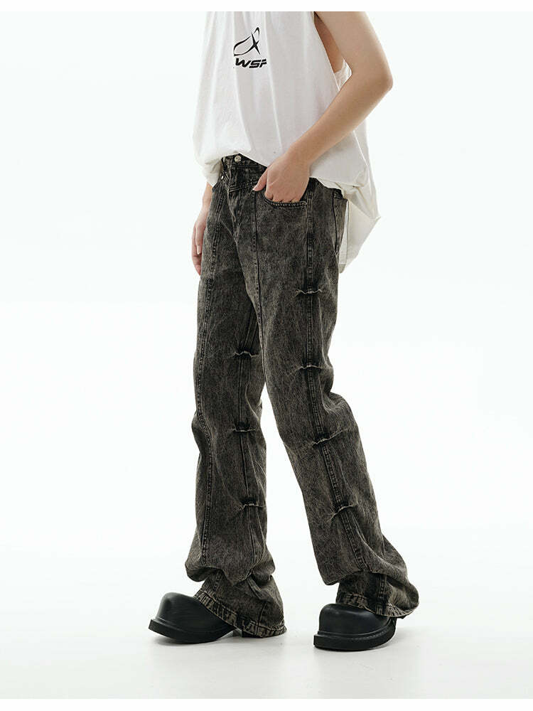 GCINIM Acid Wash Paneled Jeans - Y2K Grunge, 90s Fashion, Retro Style, Summer Y2K Outfits