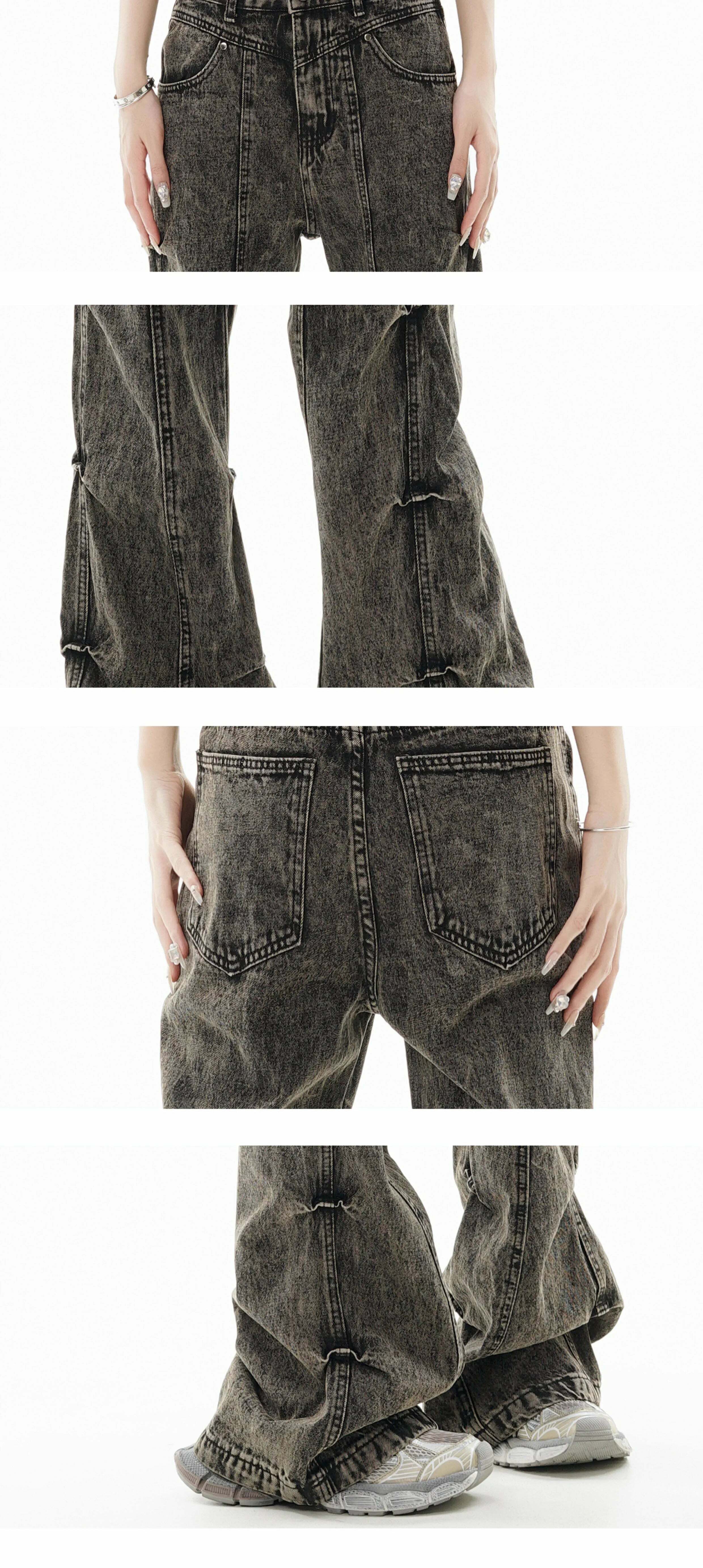 GCINIM Acid Wash Paneled Jeans - Y2K Grunge, 90s Fashion, Retro Style, Summer Y2K Outfits