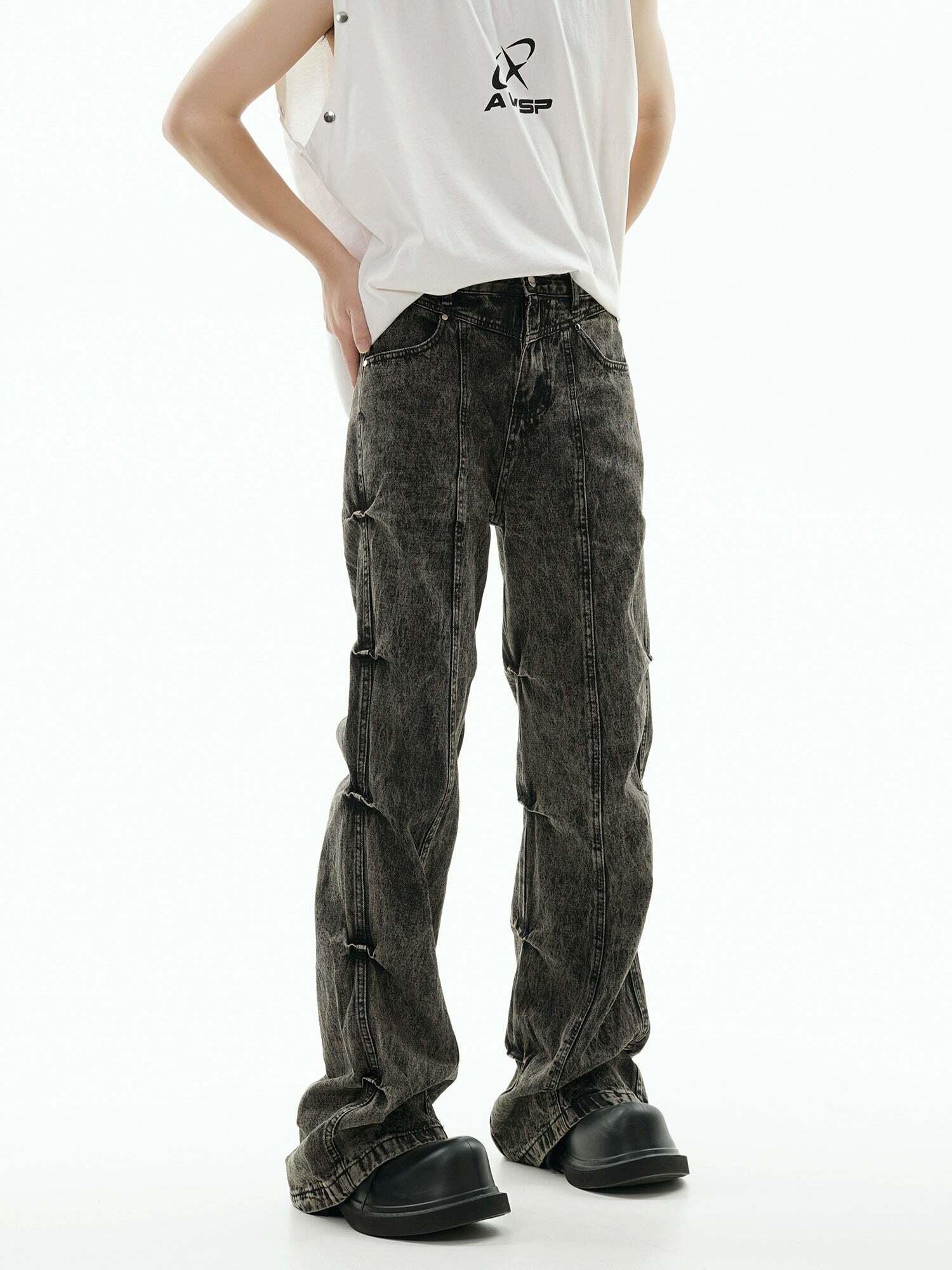 GCINIM Acid Wash Paneled Jeans - Y2K Grunge, 90s Fashion, Retro Style, Summer Y2K Outfits