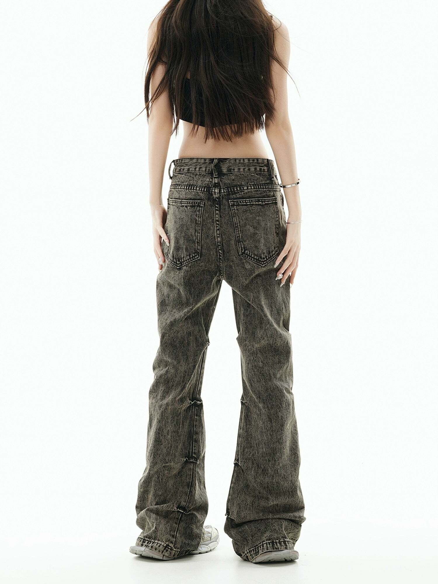 GCINIM Acid Wash Paneled Jeans - Y2K Grunge, 90s Fashion, Retro Style, Summer Y2K Outfits