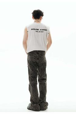 GCINIM Acid Wash Paneled Jeans - Y2K Grunge, 90s Fashion, Retro Style, Summer Y2K Outfits