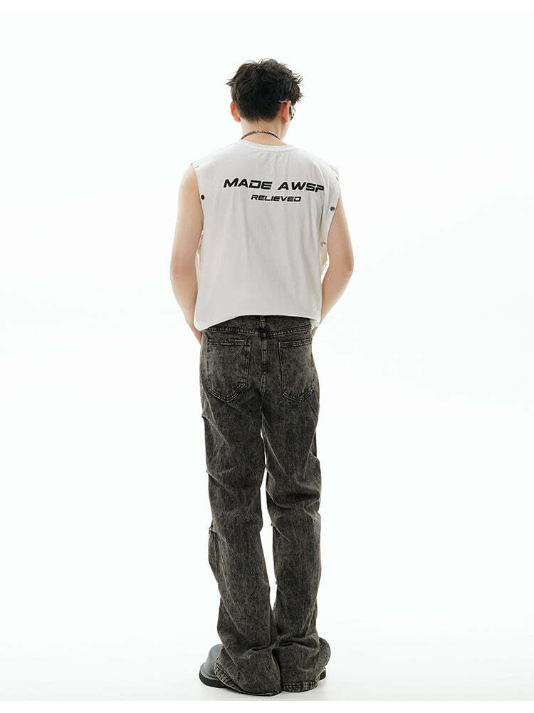 GCINIM Acid Wash Paneled Jeans - Y2K Grunge, 90s Fashion, Retro Style, Summer Y2K Outfits