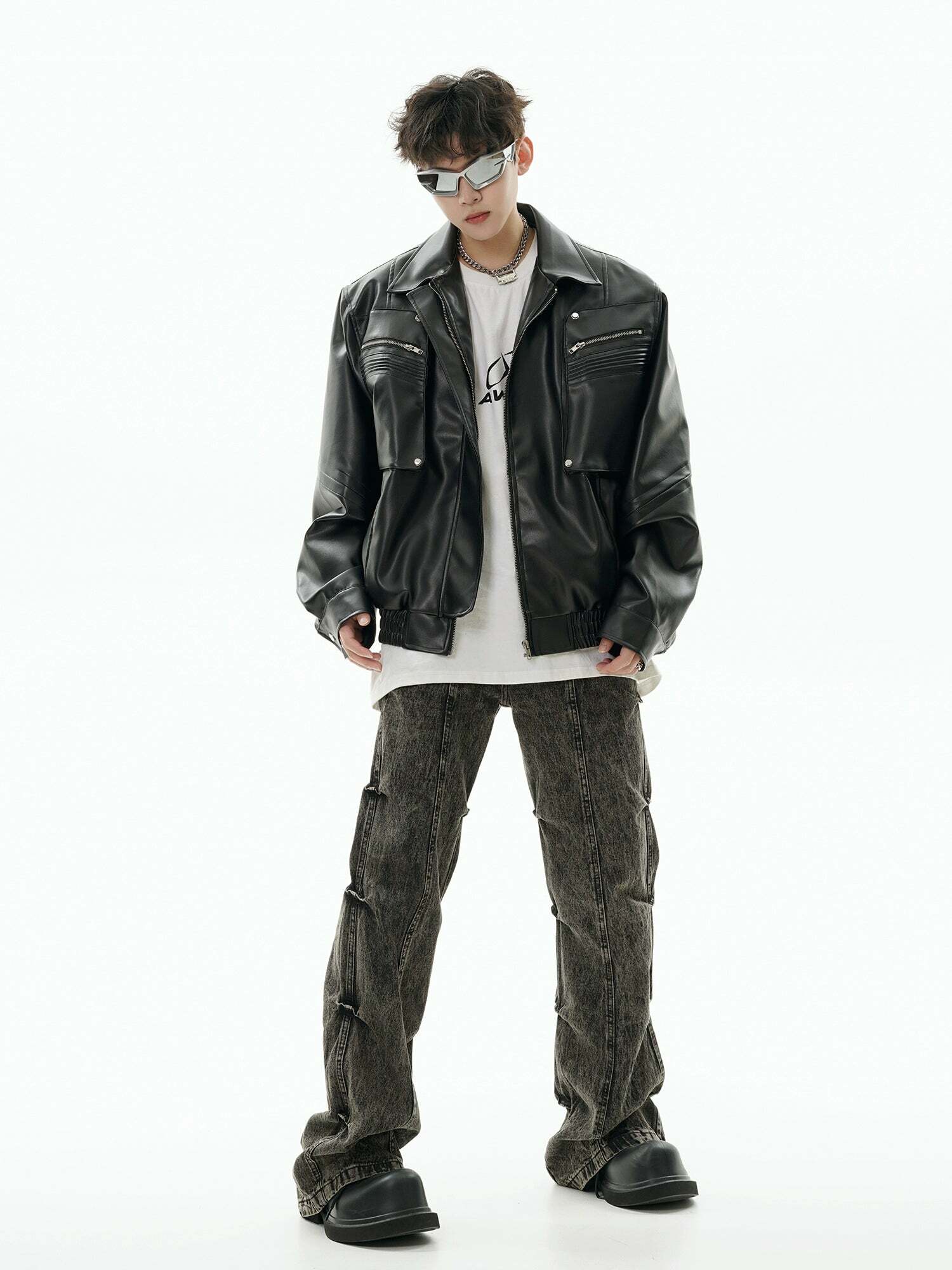 GCINIM Acid Wash Paneled Jeans - Y2K Grunge, 90s Fashion, Retro Style, Summer Y2K Outfits