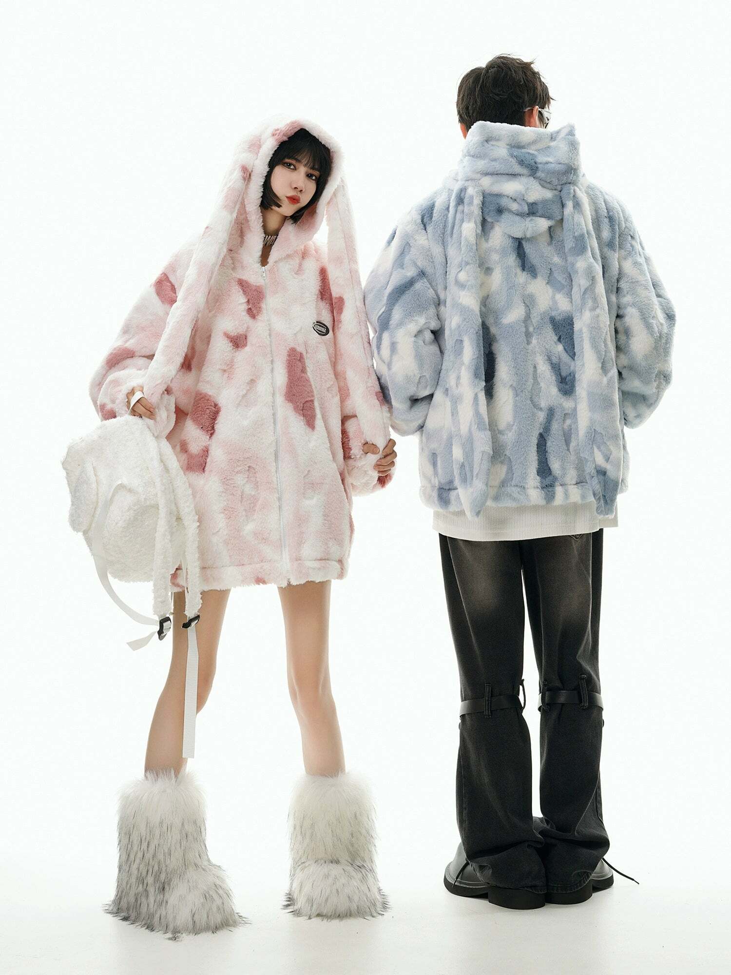 GCINIM Camo Rabbit Fleece Hoodie - Y2K Grunge, 90s Fashion, Retro Style, Y2K Summer Outfits