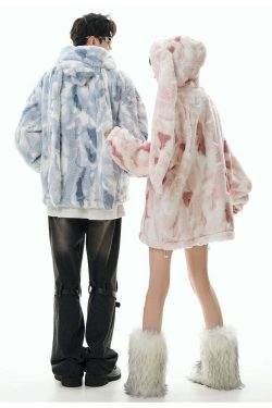 GCINIM Camo Rabbit Fleece Hoodie - Y2K Grunge, 90s Fashion, Retro Style, Y2K Summer Outfits