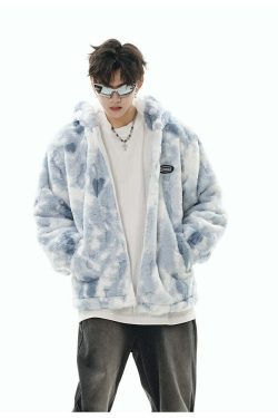 GCINIM Camo Rabbit Fleece Hoodie - Y2K Grunge, 90s Fashion, Retro Style, Y2K Summer Outfits