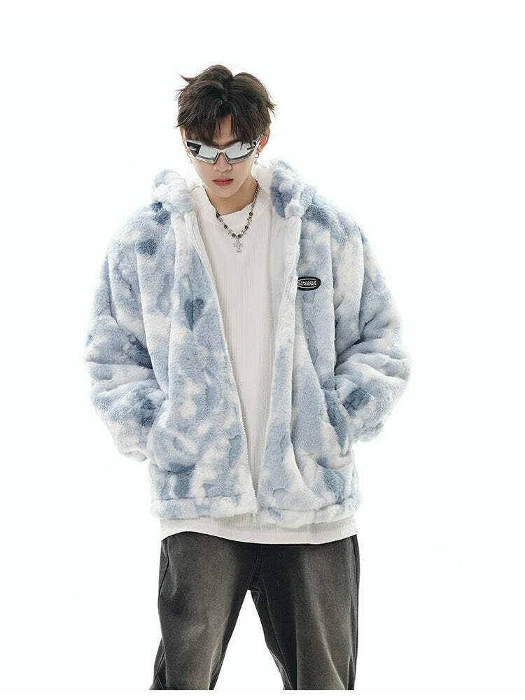 GCINIM Camo Rabbit Fleece Hoodie - Y2K Grunge, 90s Fashion, Retro Style, Y2K Summer Outfits