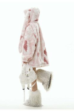 GCINIM Camo Rabbit Fleece Hoodie - Y2K Grunge, 90s Fashion, Retro Style, Y2K Summer Outfits