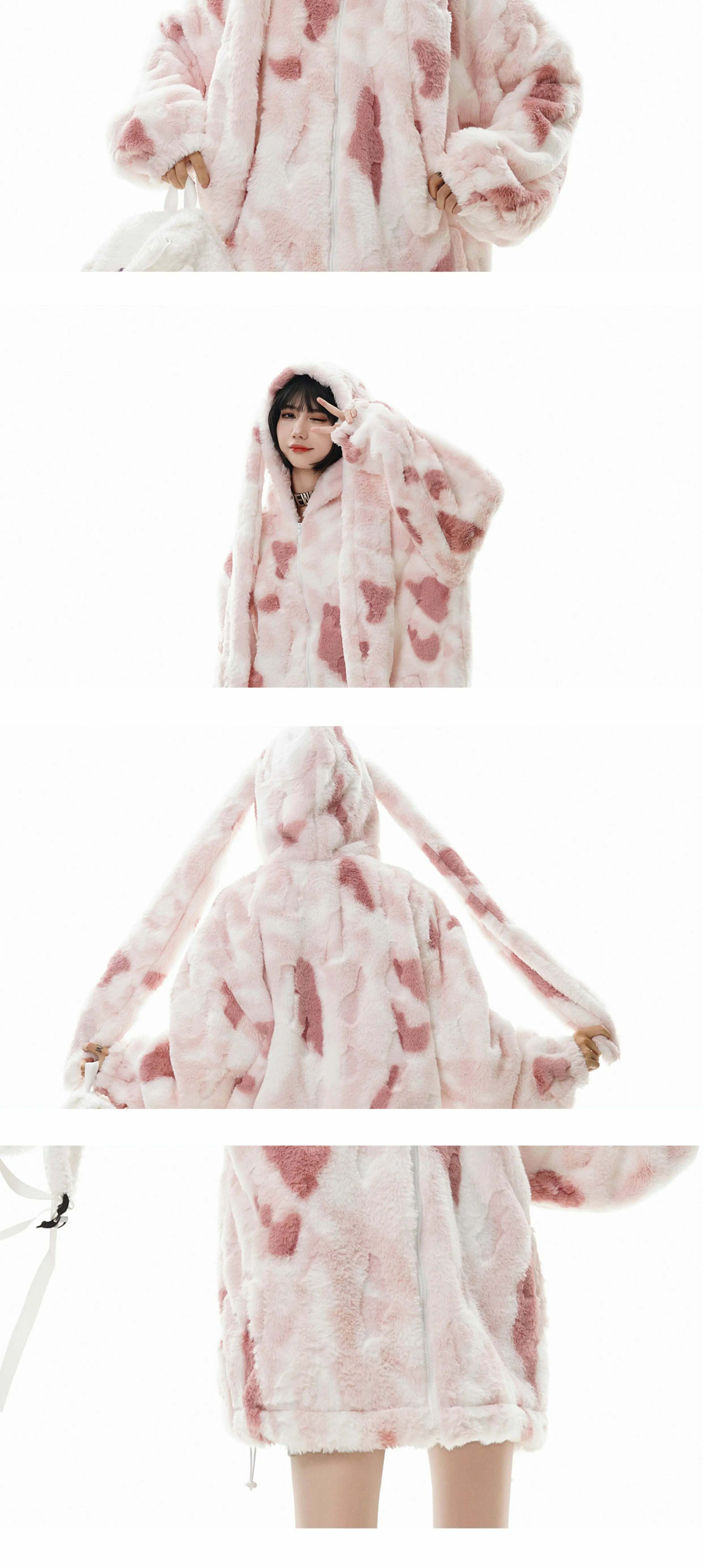 GCINIM Camo Rabbit Fleece Hoodie - Y2K Grunge, 90s Fashion, Retro Style, Y2K Summer Outfits