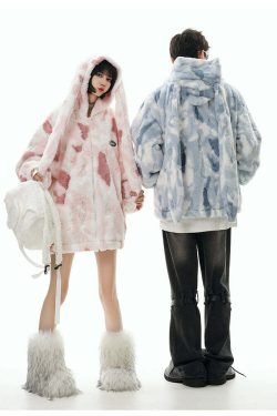 GCINIM Camo Rabbit Fleece Hoodie - Y2K Grunge, 90s Fashion, Retro Style, Y2K Summer Outfits